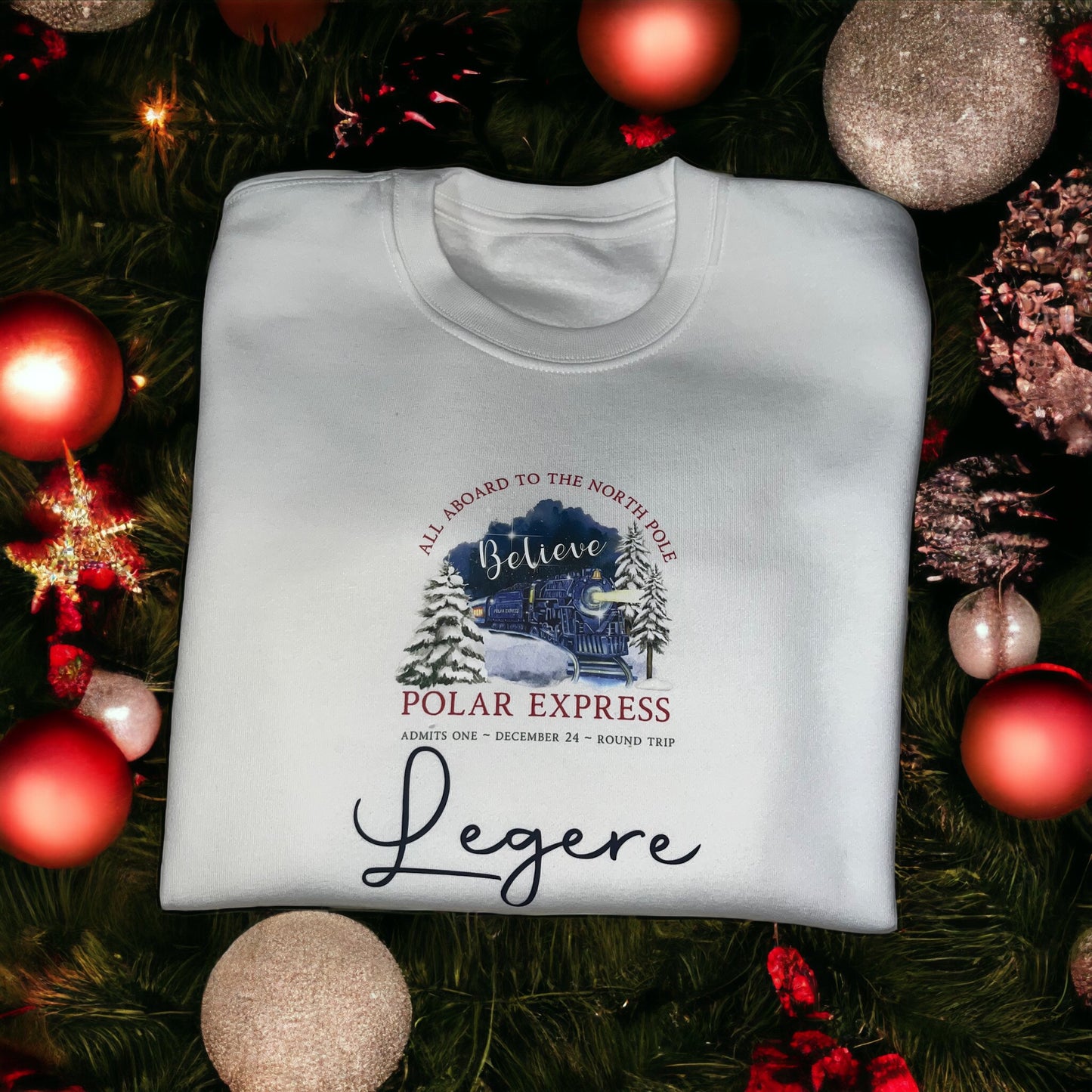 White All Aboard the Polar Express Sweater