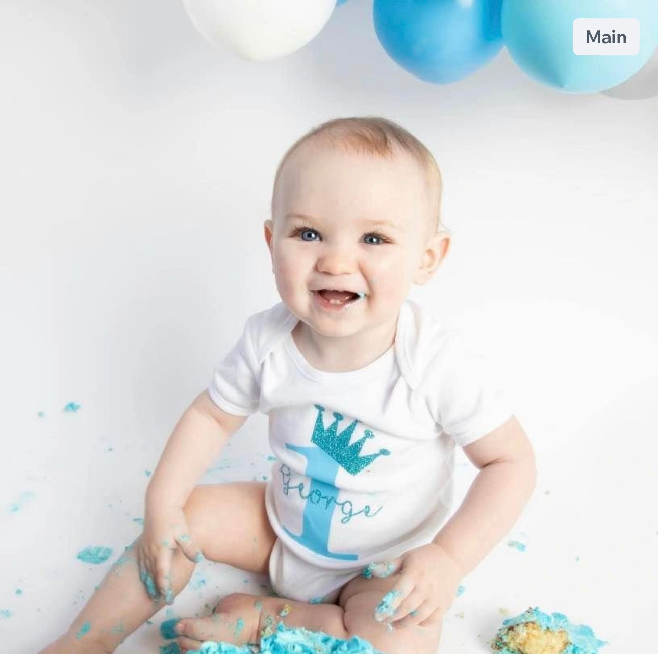 Blue Crown Personalised Name/Number Birthday Bodysuit