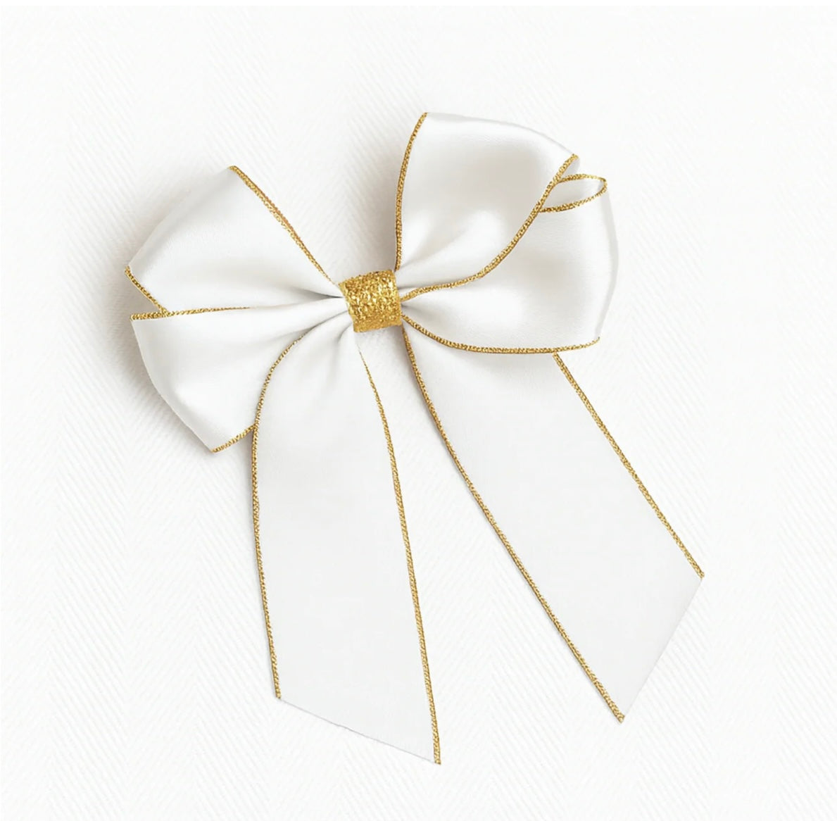 White and Gold 6" Glitter Hair Bow