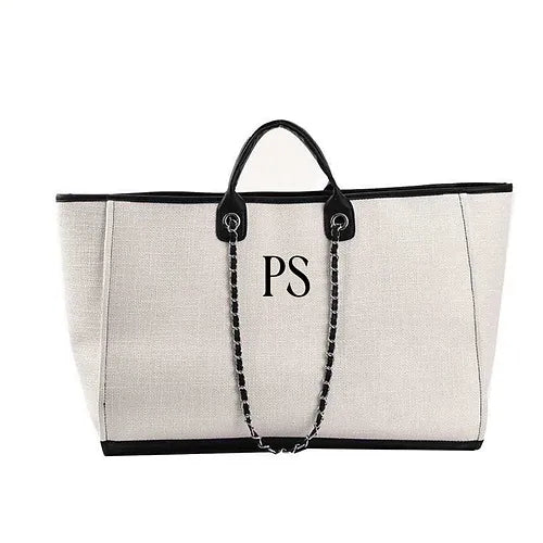 The Jade Canvas Initial Off White/Black Weekender Bag