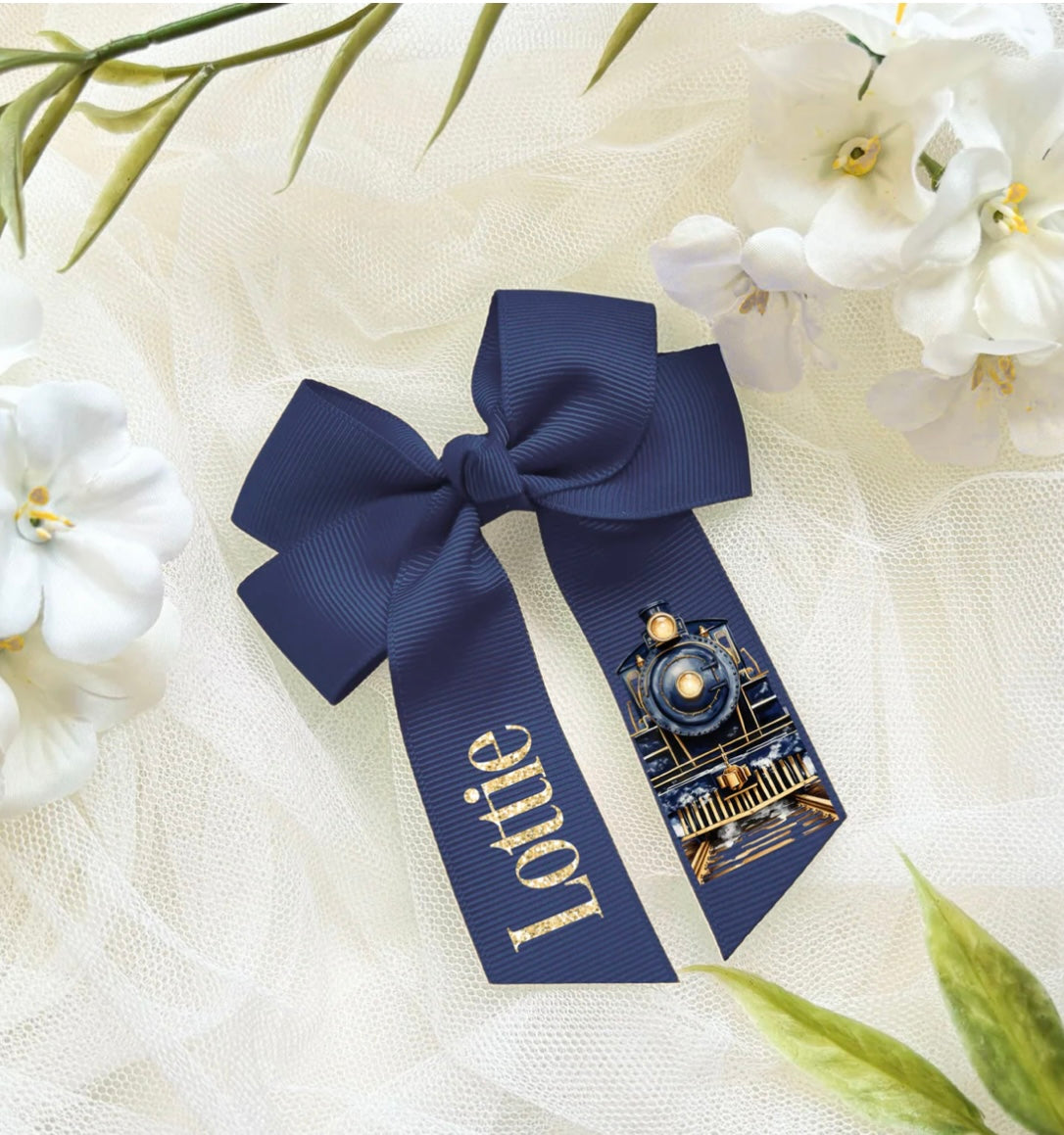 Navy and Gold 6" Glitter Hair Bow