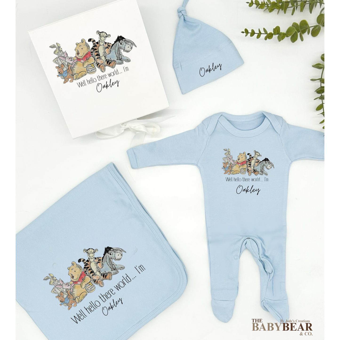 Personalised Baby Boys Gift Set - Blanket, Romper, Hat & Box