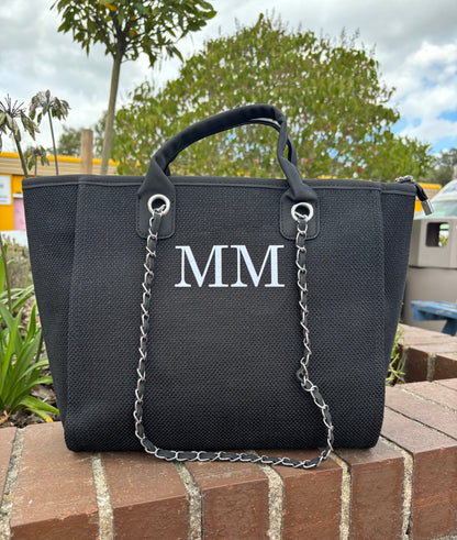The Jade Canvas Initial Boujee Black Medium Bag