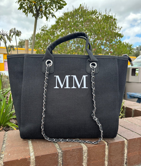 The Jade Canvas Initial Boujee Black Medium Bag