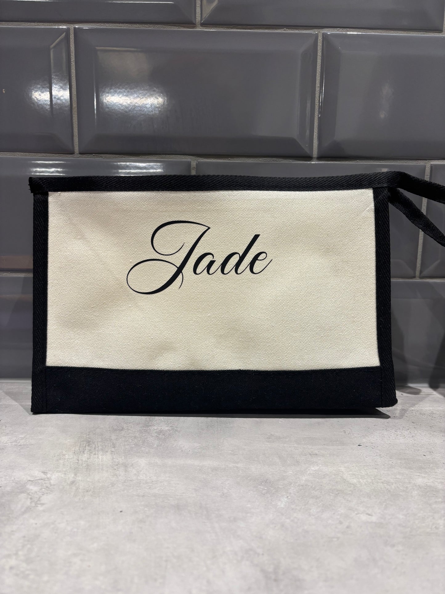 The Jade Off White & Boujee Black Canvas Clutch/Make up Bag
