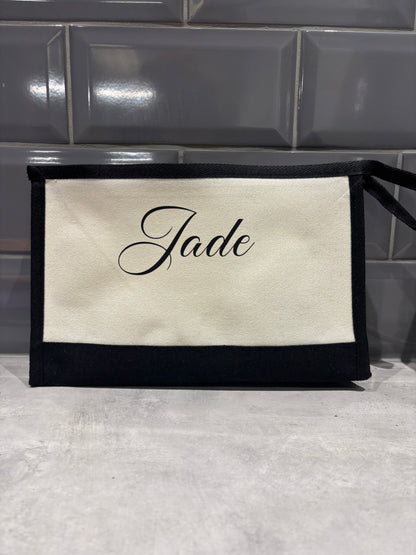 The Jade Off White & Boujee Black Canvas Clutch/Make up Bag