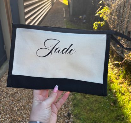 The Jade Off White & Boujee Black Canvas Clutch/Make up Bag