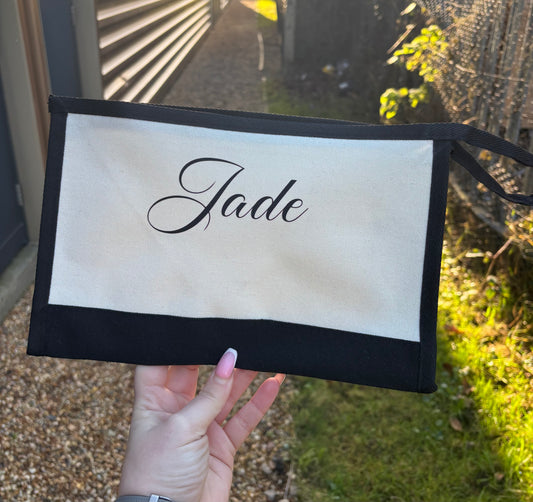 The Jade Off White & Boujee Black Canvas Clutch/Make up Bag