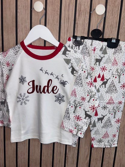 Grey, Red & White Santa’s Sleigh Christmas Pyjamas - (family matching)