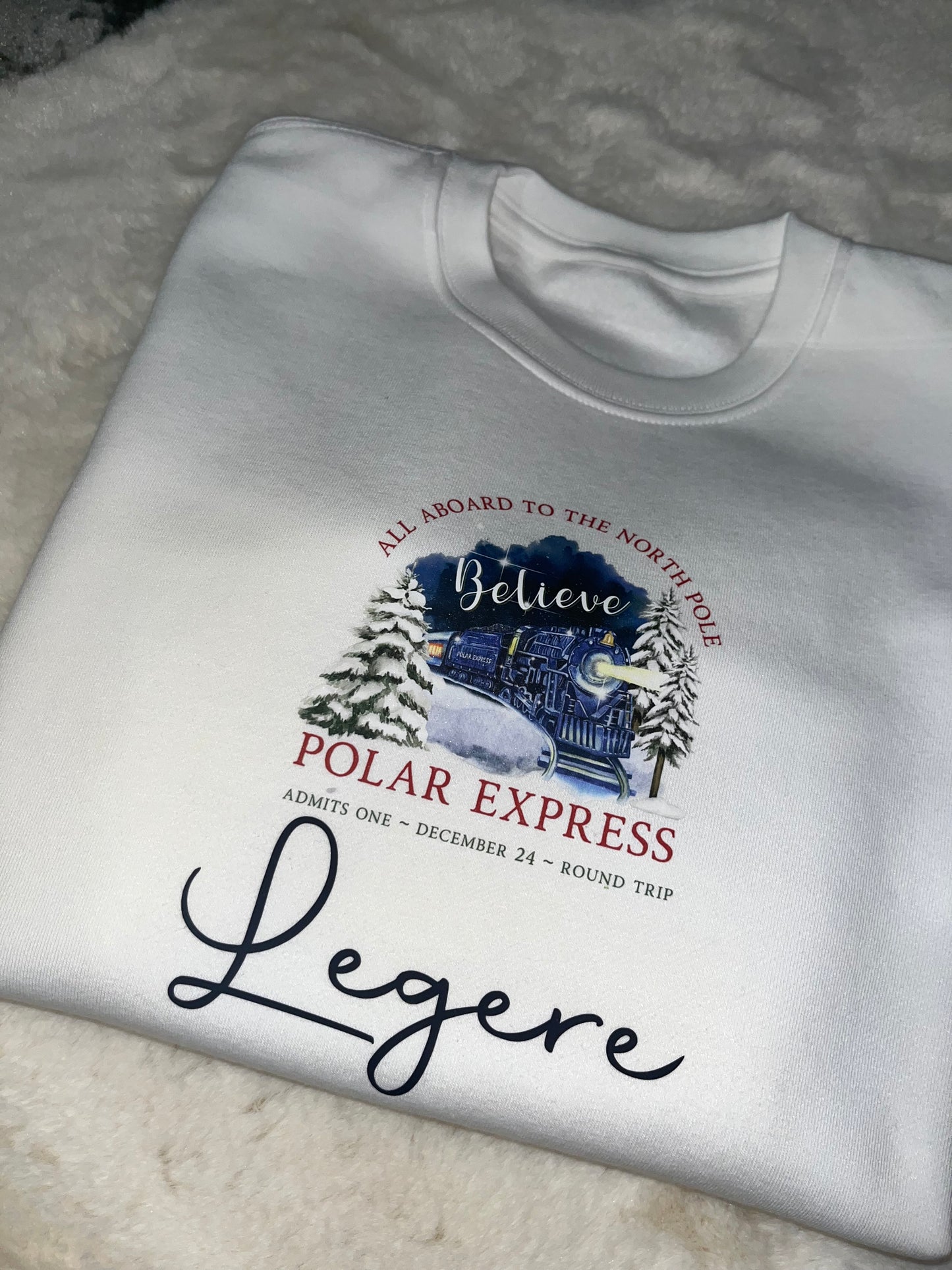 White All Aboard the Polar Express Sweater