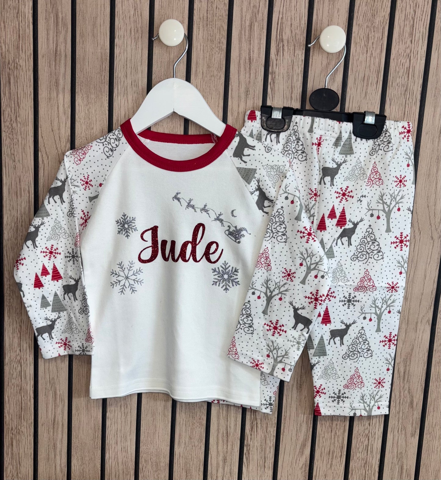 Grey, Red & White Santa’s Sleigh Christmas Pyjamas - (family matching)