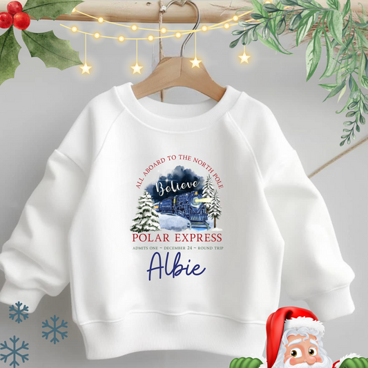 White All Aboard the Polar Express Sweater