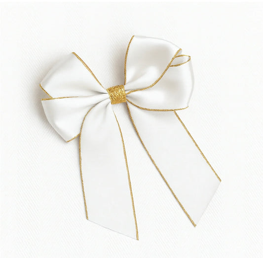 White and Gold 6" Glitter Hair Bow