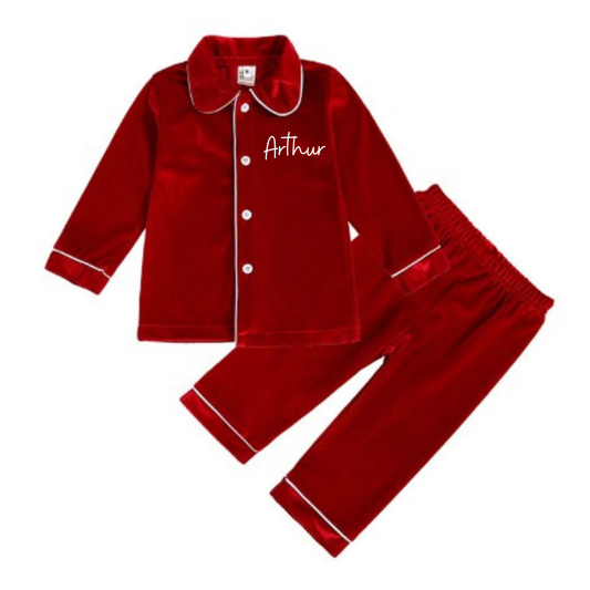 Boys Royal Red Velvet Christmas Pyjamas