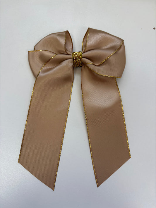 Beige and Gold 6" Glitter Hair Bow