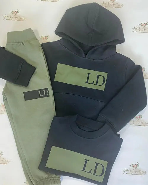 Personalised Black & Khaki Block Tracksuit