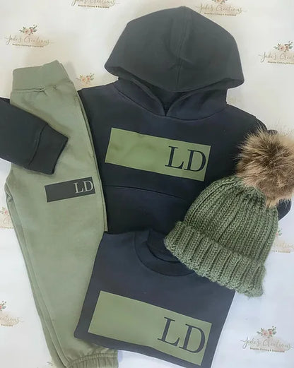 Personalised Black & Khaki Block Tracksuit