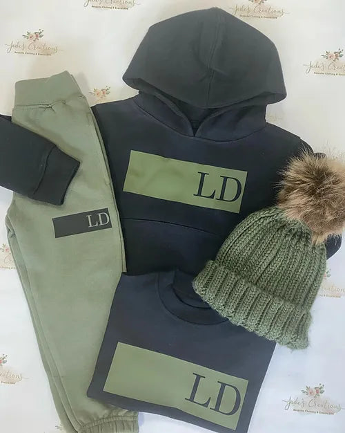 Personalised Black & Khaki Block Tracksuit
