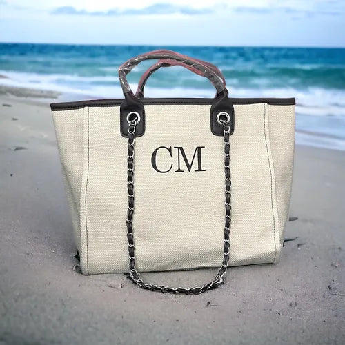 The Jade Canvas Initial White/Black Medium Bag