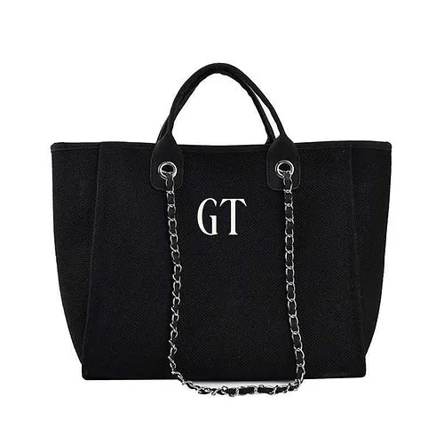 The Jade Canvas Initial Boujee Black Medium Bag