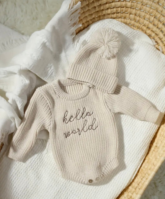 New Baby Romper & Hat - Hello World