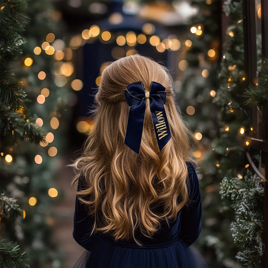 Navy and Gold 6" Glitter Hair Bow