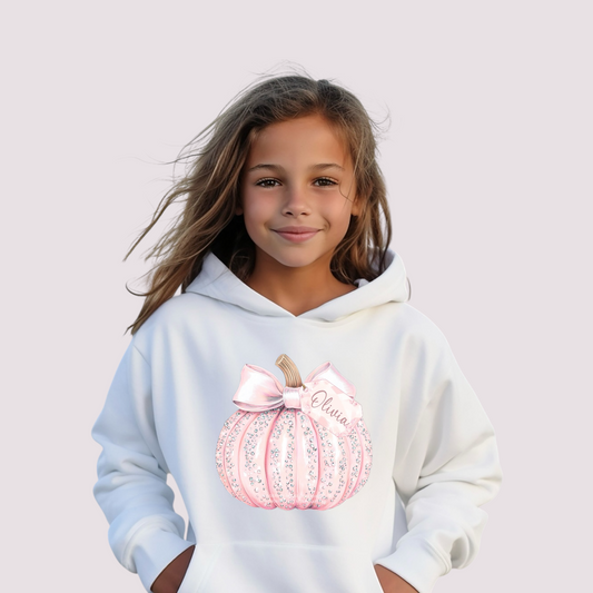 White & Pink Sparkly Pumpkin Hoodie