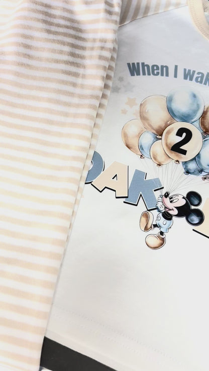 When I Wake Up Beige & Blue Micky Birthday Pj’s